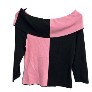 Colorblock Off-Shoulder Pink Black Top Medium  Stylish Casual Wear Mob Wife